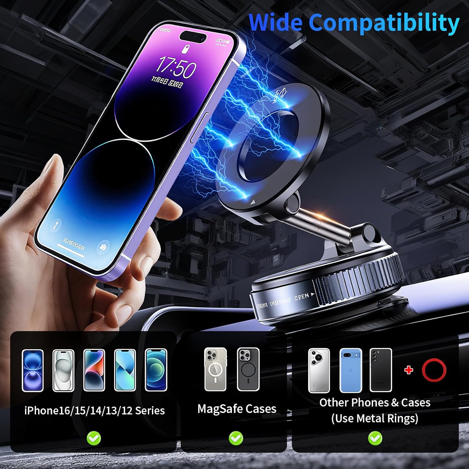 Magnetic Vacuum Phone Holder with 360° Rotation & Powerful Suction – Secure Mount for Car, Gym, Bathroom & Flat Surfaces, Universal Support for All Smartphones