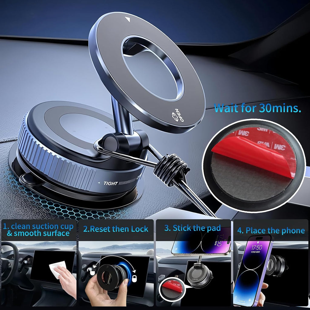 Magnetic Vacuum Phone Holder with 360° Rotation & Powerful Suction – Secure Mount for Car, Gym, Bathroom & Flat Surfaces, Universal Support for All Smartphones