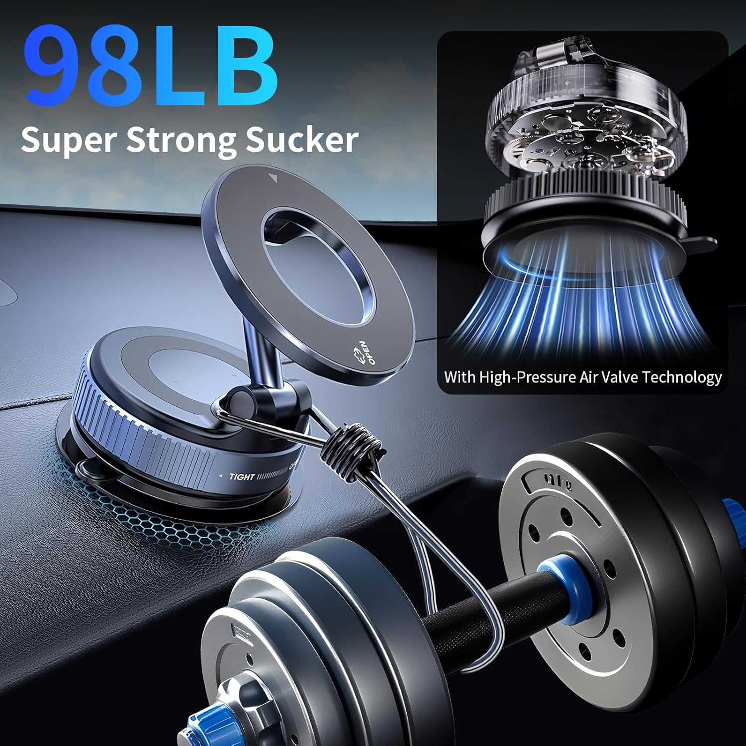 Magnetic Vacuum Phone Holder with 360° Rotation & Powerful Suction – Secure Mount for Car, Gym, Bathroom & Flat Surfaces, Universal Support for All Smartphones